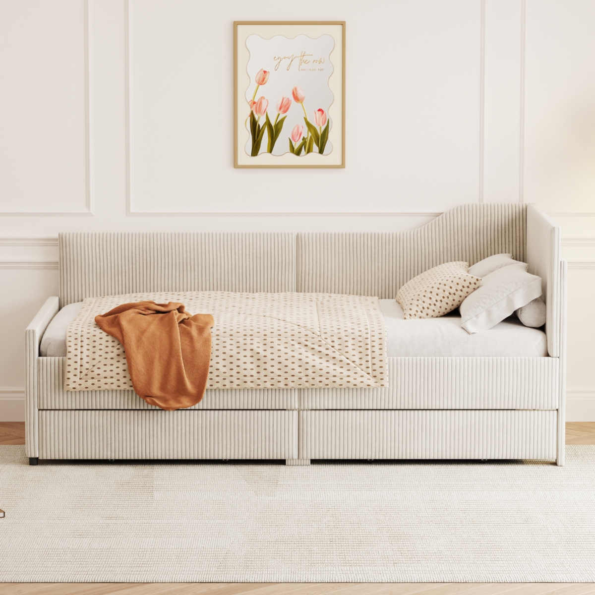 Streamdale Twin L-Shaped Corduroy Daybed with Drawers