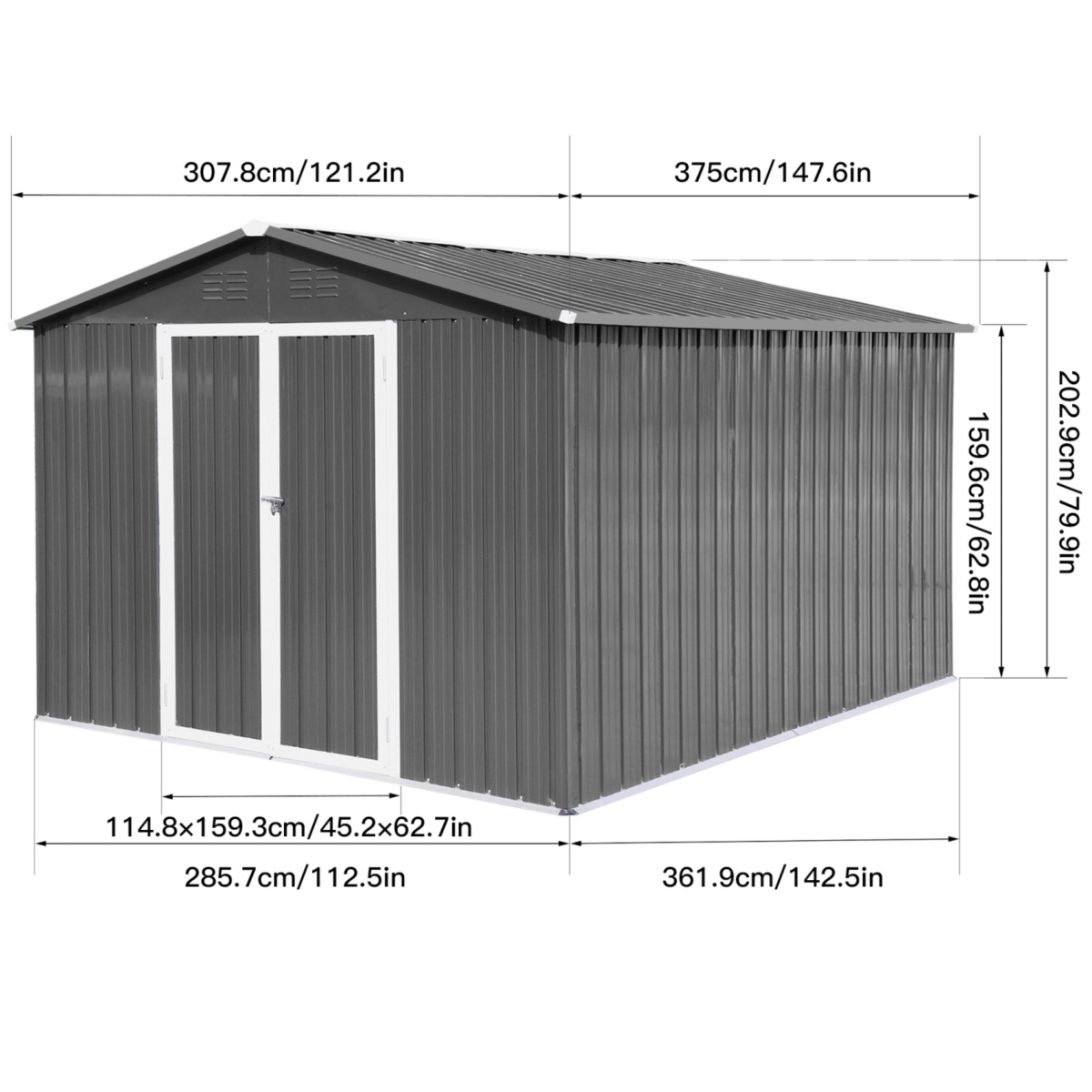 Streamdale Furniture 10FTx12FT Outdoor Storage Shed with Punched Vents and Hinged Door