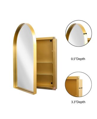 24x36" Recessed Gold Metal Medicine Cabinet with Mirror