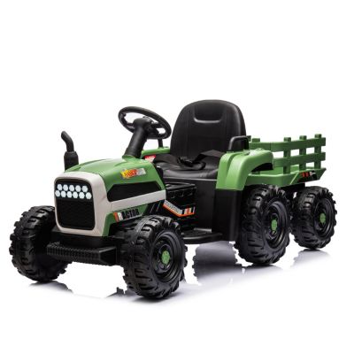 24V Electric Ride-On Tractor with Trailer, Remote Control, Music, Lights, Safety Belt
