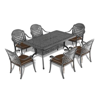 Cast Aluminum Patio Dining Table with Umbrella Hole (59" x 35")