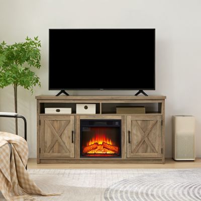 Farmhouse TV Stand with 18" Fireplace Insert for TVs up to 65