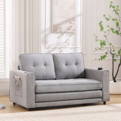 Streamdale 3-in-1 Tufted Futon Sofa Bed with Side Pockets and Cup Holders