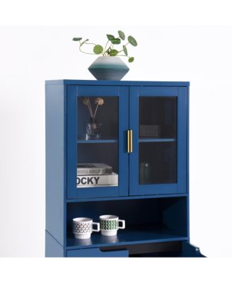 Tall Storage Cabinet with Glass Display & Doors, Modern Cabinet