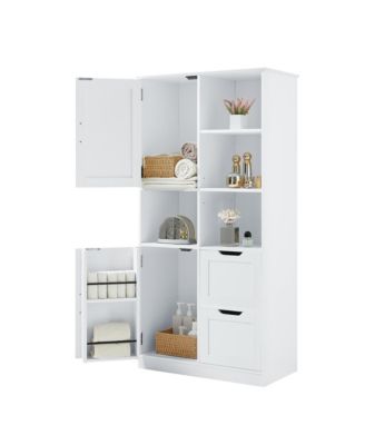 Tall Bathroom Storage Cabinet with Doors, Drawers, Shelves, Adjustable Shelf