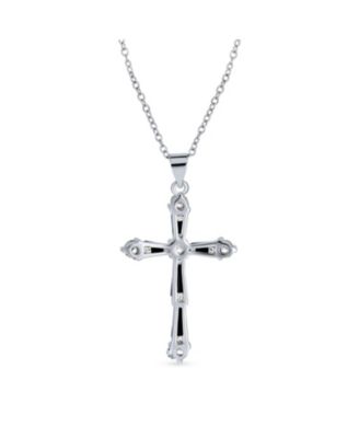 Religious Faith Hope Love CZ Accent Black Natural Onyx Cross Pendant Necklace Silver Plated