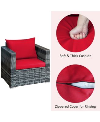 3 Pieces Patio Rattan Furniture Bistro Sofa Set with Cushioned