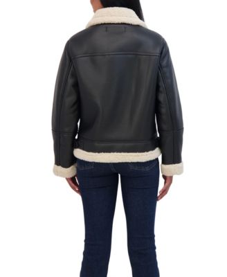 Women's Zip Front Faux Leather Shearling Jacket