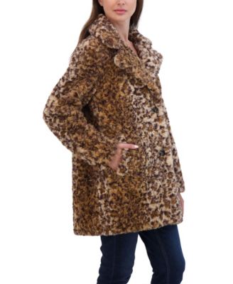 Women's Crushed Faux Fur Button Front Coat