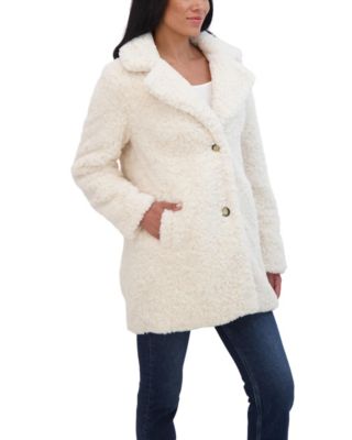 Women's Crushed Faux Fur Button Front Coat