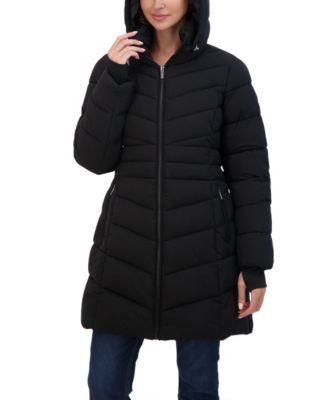 Women's 3/4 Hooded Stretch Puffer Coat