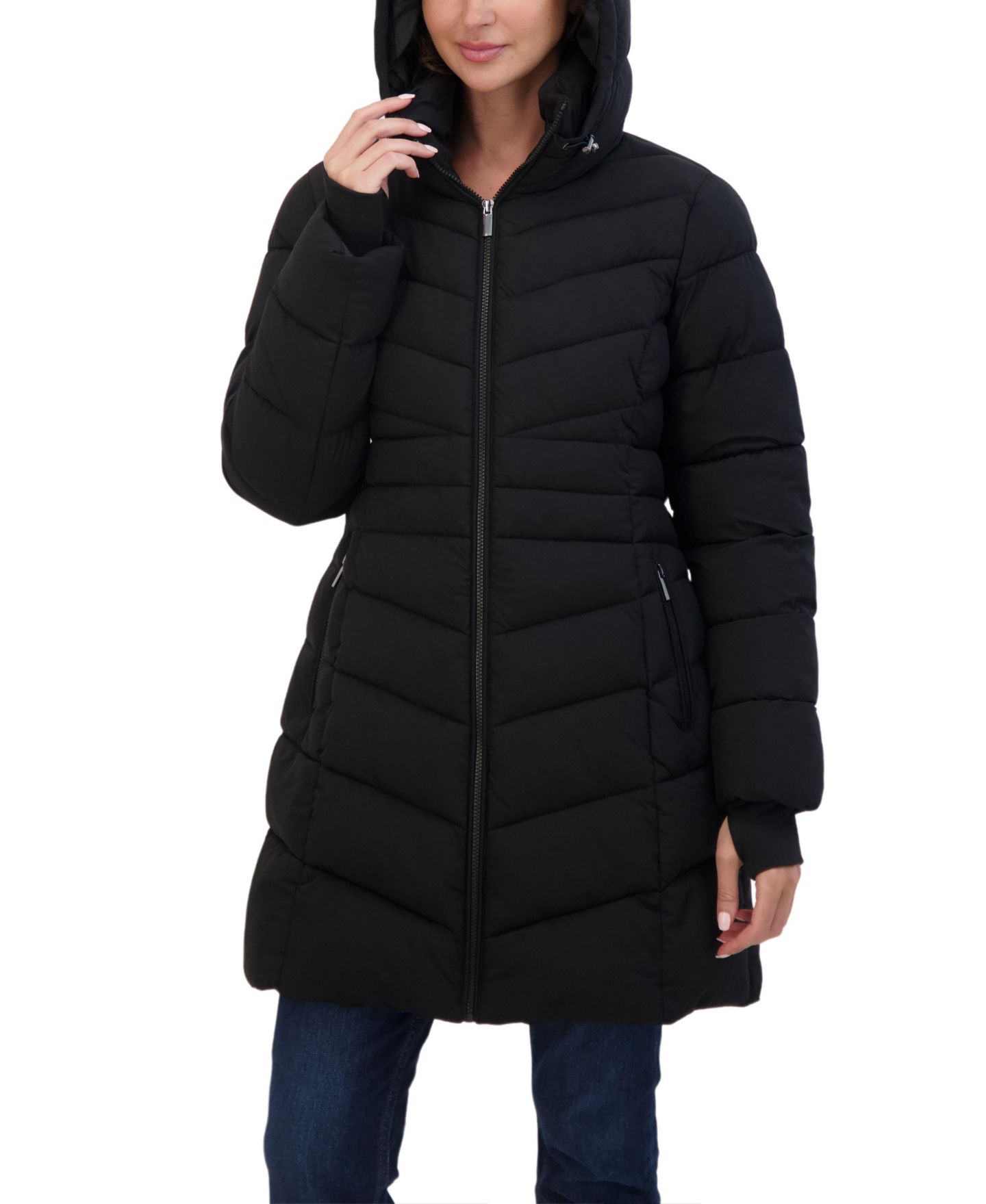 Женская куртка Sebby Collection 3/4 Hooded Stretch Puffer, цвет: Чёрный — фото 4