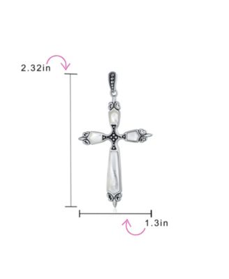 Western Style Spiritual Religious Blue Natural Turquoise Fleur De Lis Cross Pendant Necklace Oxidized Sterling Silver