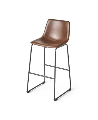  Set Of 2 Vintage Brown 30" Faux Leather Barstools