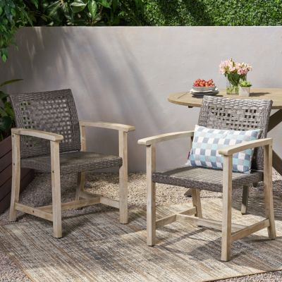 Streamdale Acacia Wood And Wicker Dining Chairs (Set Of 2)