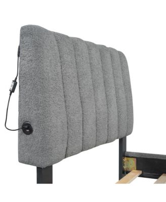 Streamdale Teddy Fleece Twin Platform Bed with Trundle, LED Lights, Beige