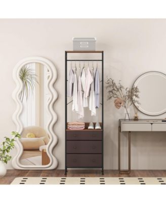 Freestanding Closet Organizer with 3-position Hanging Rod and Storage Shelves