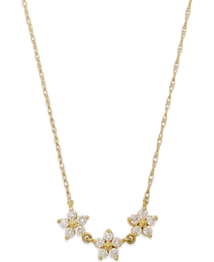 image of Cubic Zirconia Linked Flower Pendant Necklace in 10k Gold