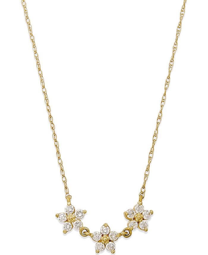 Macy's Cubic Zirconia Linked Flower Pendant Necklace in 10k Gold - Macy's