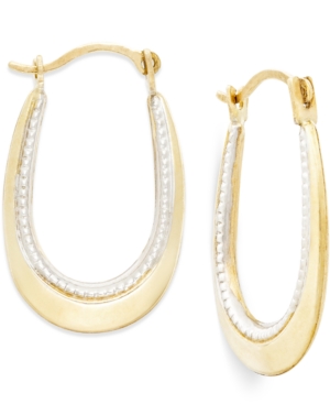 image of Two-Tone Oval Hoop Earrings in 10k Gold and Polished Rhodium