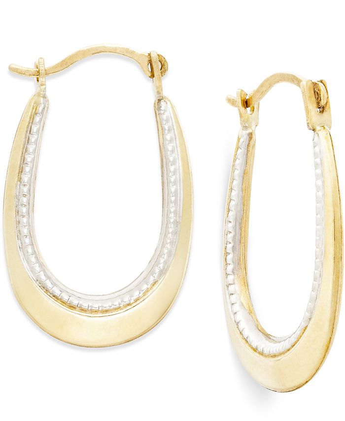 Macy's - Two-Tone Oval Hoop Earrings in 10k Gold and Polished Rhodium