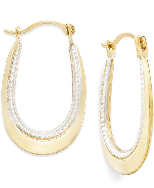Macy's Two-Tone Oval Hoop Earrings in 10k Gold and Polished Rhodium ...
