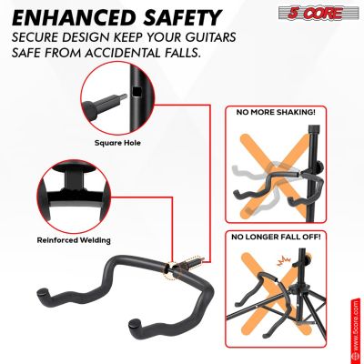 Triple Guitar Stand Floor Adjustable 30- 38.5 Inch Tripod Multi Guitars Holder Universal Folding Support for Acoustic Electric Bass Banjo Stands Hold 3 Guitars GSH 3N1