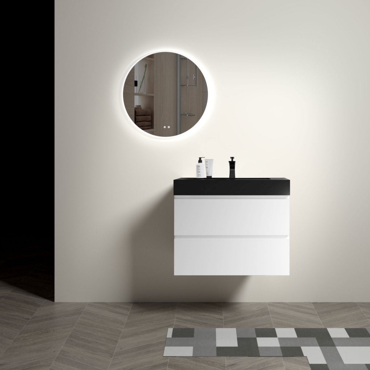 Streamdale Furniture Alice: Modern Bathroom Vanity with Ample Storage and Silent Operation - White+black