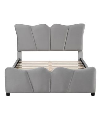 Streamdale Beige Velvet Upholstered Platform Bed