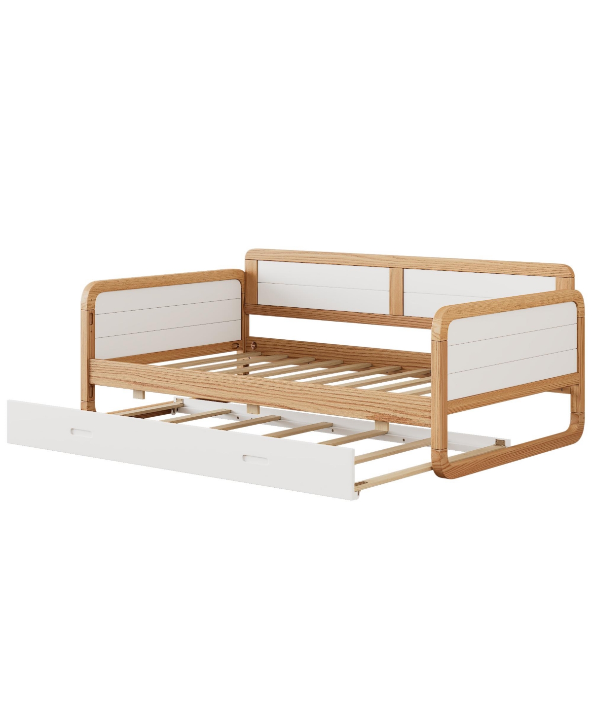 Streamdale Furniture Sturdy Twin Daybed with Trundle for Kids, Teens, Adults - White+walnut