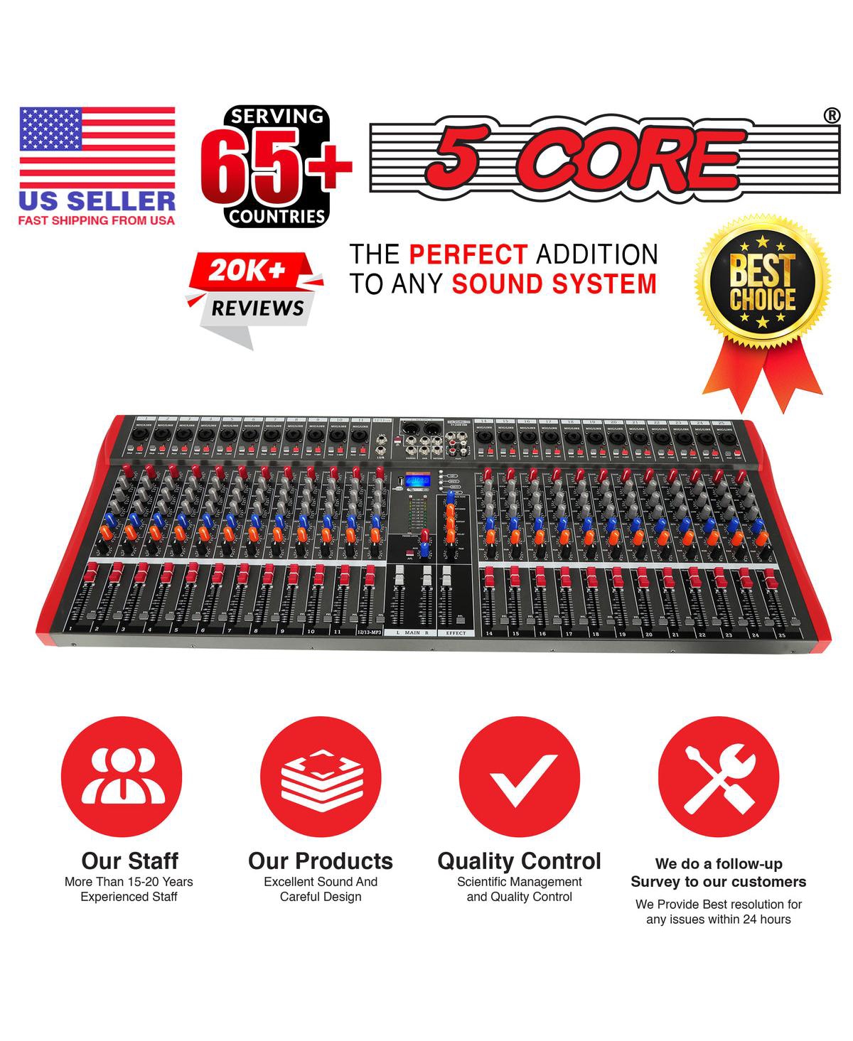5 Core Audio Mixer 24 Channel Dj Controller Professional Sound Board Bluetooth Usb Mx 24CH