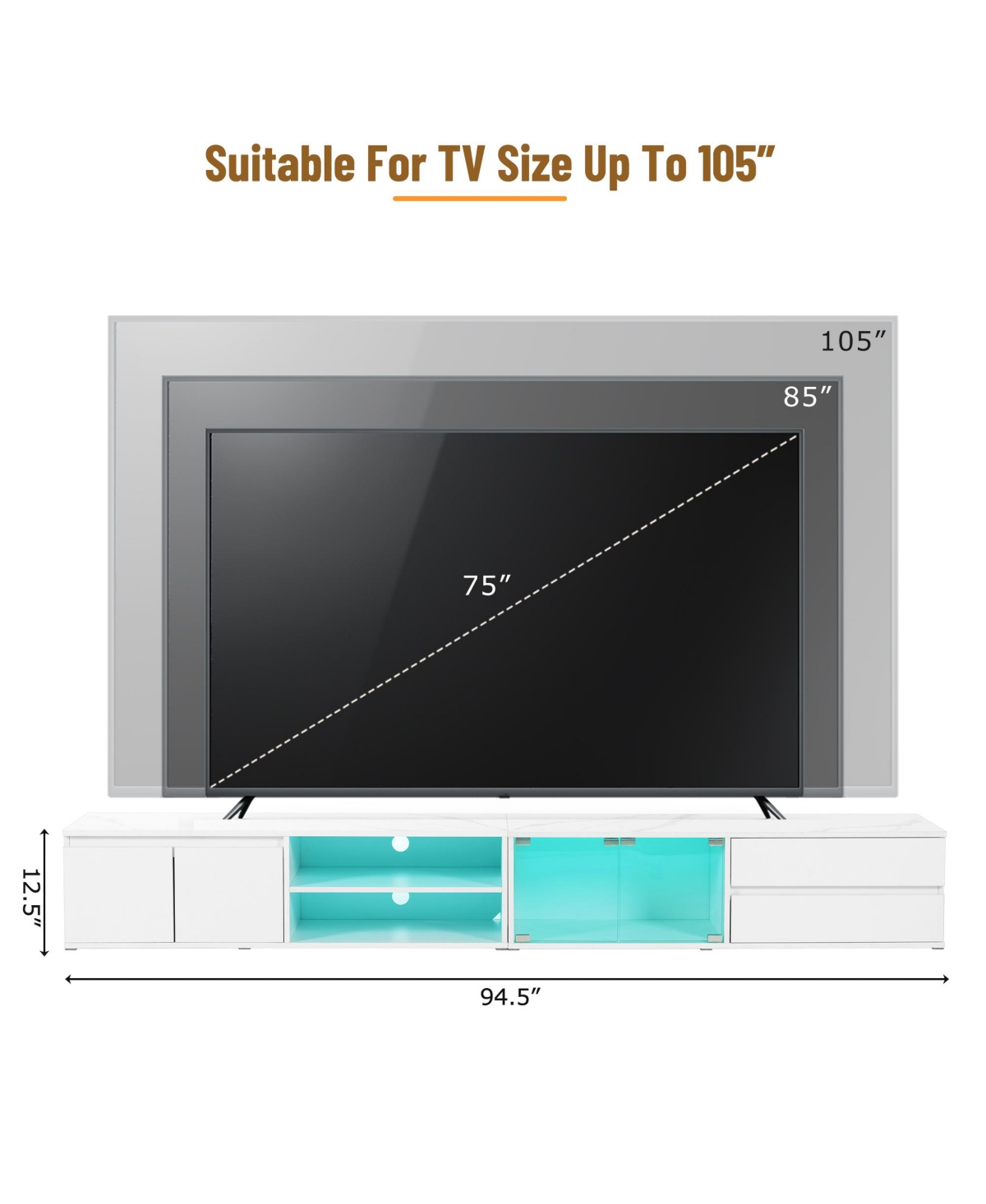 Streamdale Modern Led Tv Stand with Faux Marble Top & App-Controlled Lights