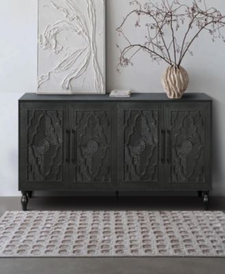 Black Carved Door Storage Cabinet