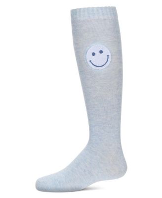 Little Girls Fuzzy Smiley Face Knee High Socks