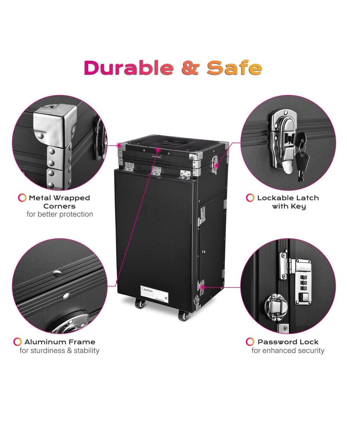 Byootique Rolling Makeup Train Case Patented Design Pedicure Nail Salon Nail Foldable Trolley Cosmetic Organizer Black with Stool