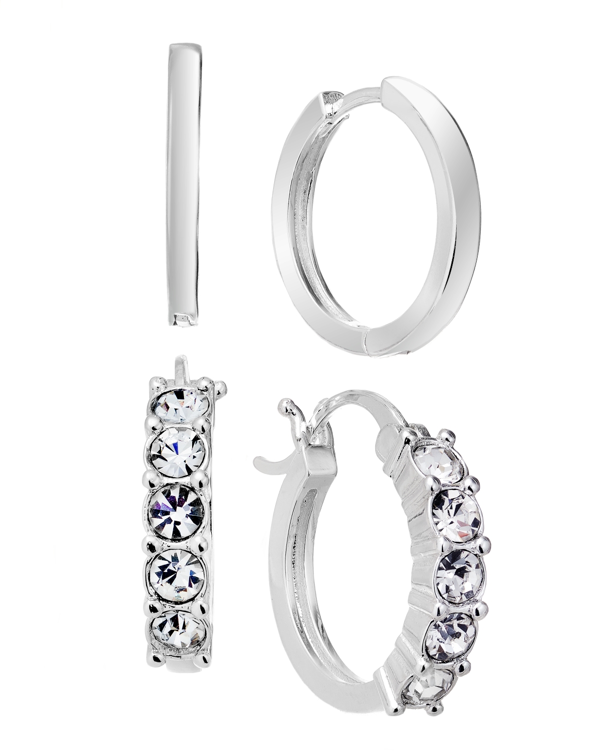 And Now This Clear Crystal Duo Hoop Earring Set In Silver
