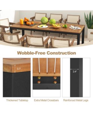 8-Person Outdoor Dining Table 79 Inch Acacia Wood Patio Table with Umbrella Hole