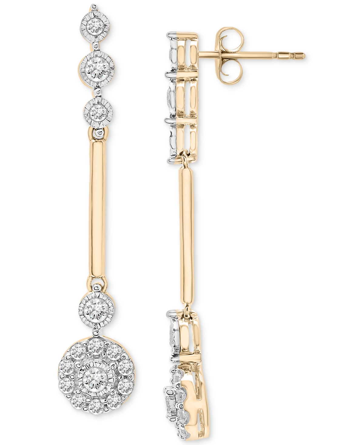 Diamond Station Linear Drop Earrings (1/2 ct. t.w.) in 14k Gold, Created for Macy's - Yellow Gold