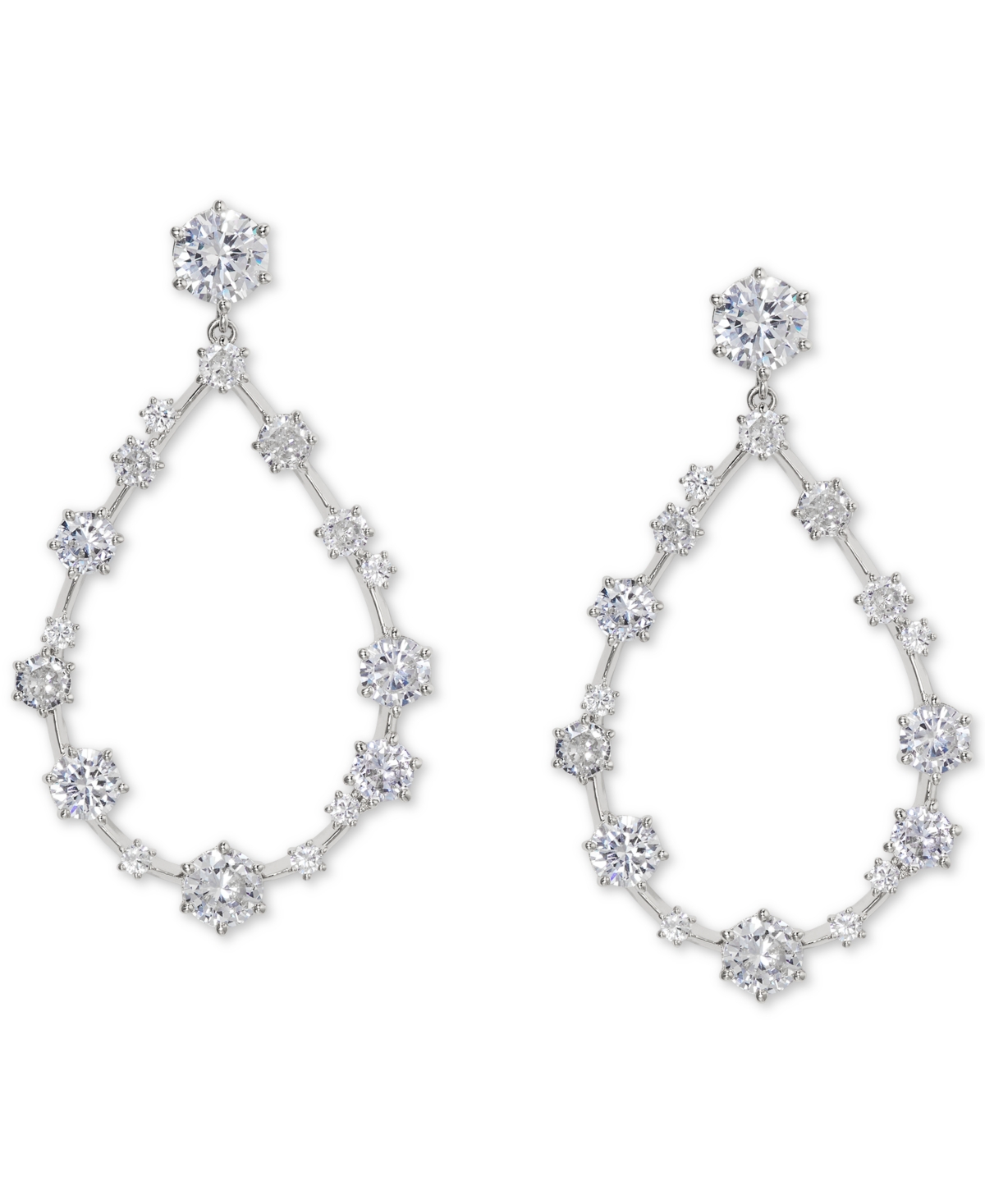 Eliot Danori Rhodium-plated Cubic Zirconia Open Drop Earrings, Created For Macy's In Rhodium