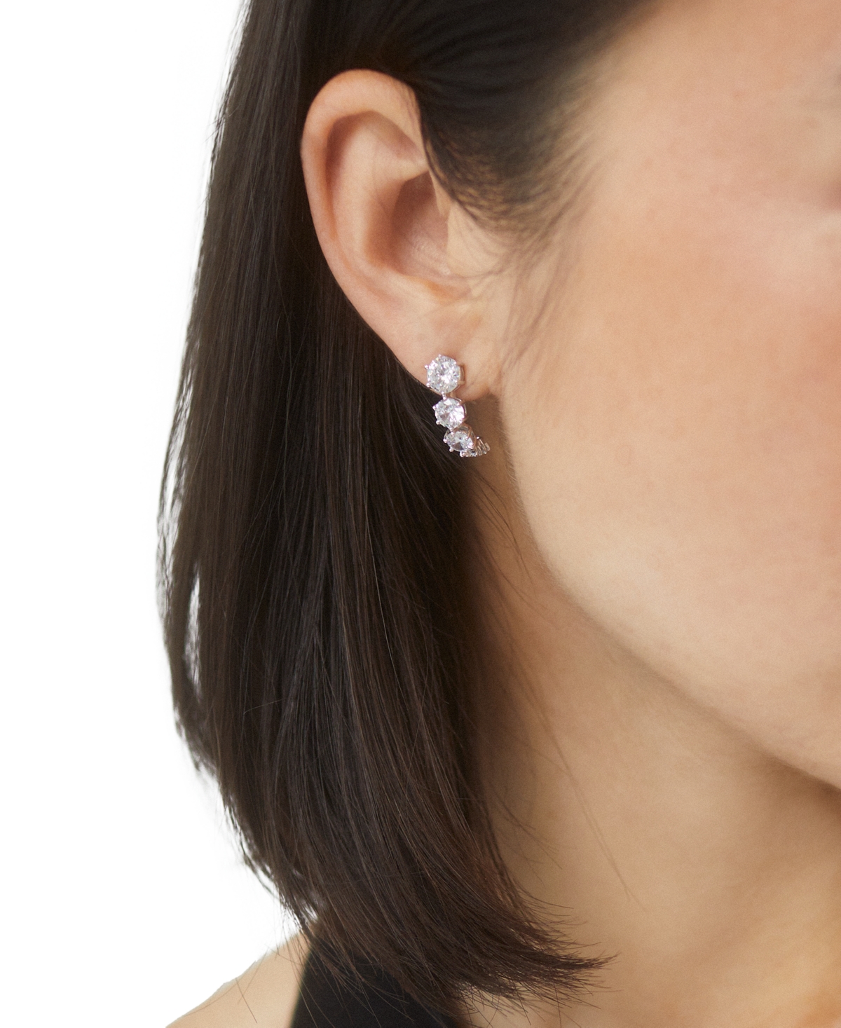 Eliot DanoriPlated Cubic Zirconia J-Hoop Earrings, Created for Macy's - Rhodium