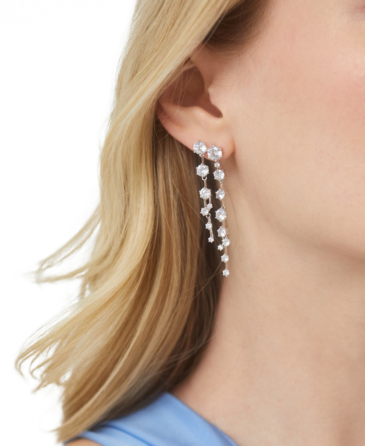 Eliot DanoriPlated Cubic Zirconia Double-Row Linear Drop Earrings, Created for Macy's - Rhodium