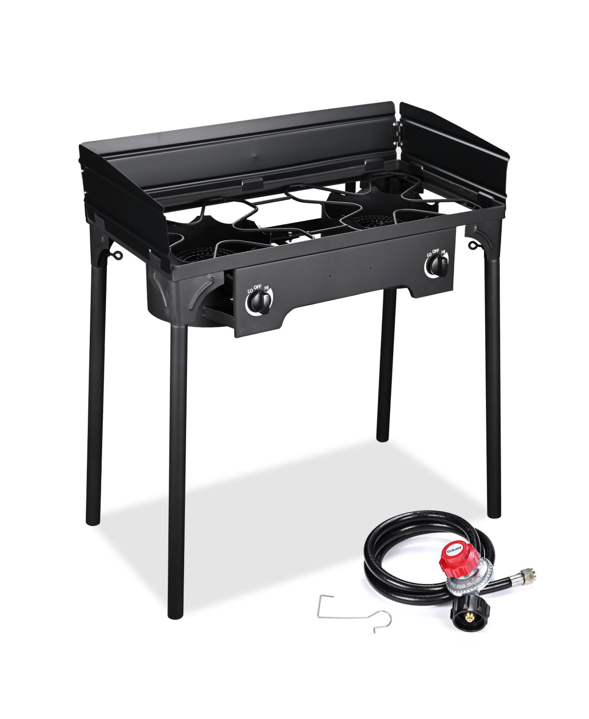 Propane Camping Stove Double Gas Wok Burner Turkey Fryer Detachable Legs - Black