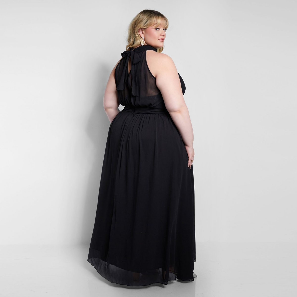 Rebdolls Plus Size Elise Chiffon Halter Maxi A Line Dress W. Slit