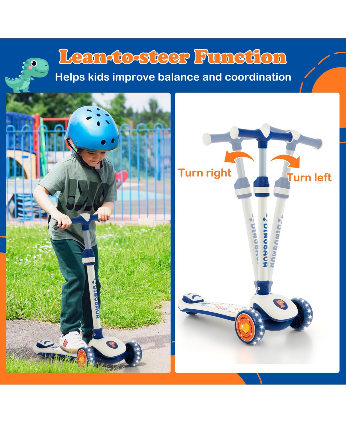 Slickblue Folding Kids Scooter with Extra Wide Deck and Led Lighted Pu Wheels