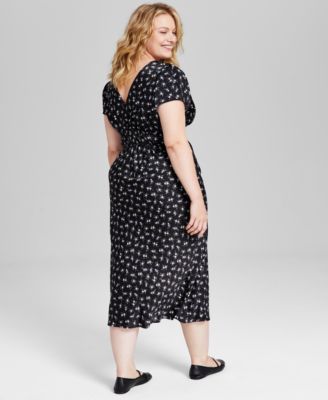 And Now This Trendy Plus Size Lace-Trim Satin Floral Midi Dress, Created for Macy's