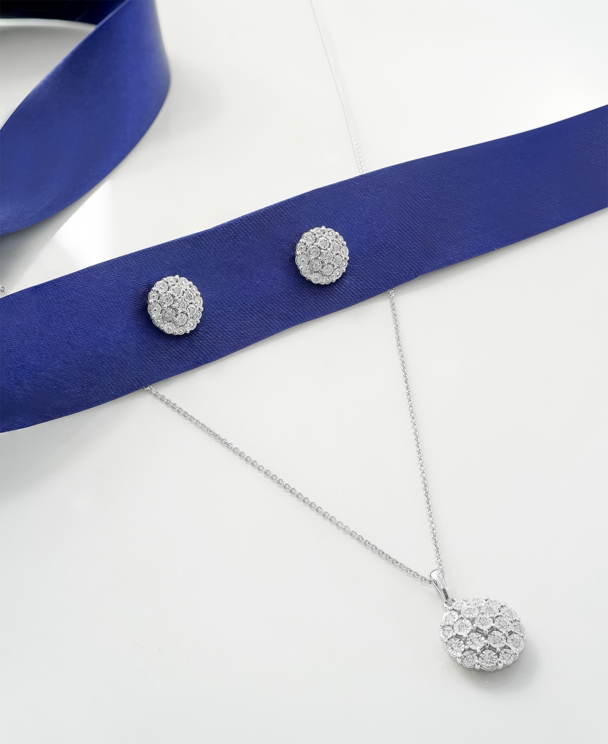 MACY'S DIAMOND CLUSTER 18" PENDANT NECKLACE (1/10 CT. T.W.) IN STERLING SILVER, CREATED FOR MACY'S (A $170  