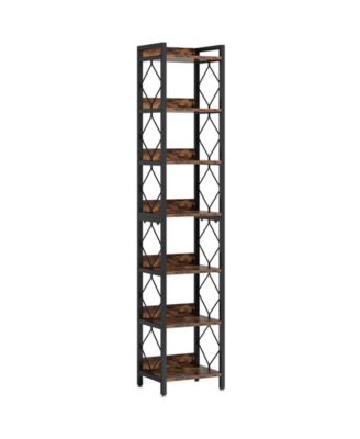 78.7-Inch Extra Tall 7-Tier Narrow Bookshelf Freestanding Corner Storage Organizer for Small Spaces and Home Office