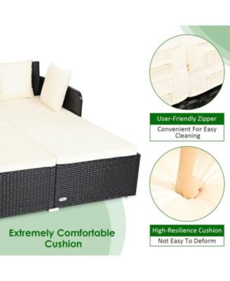 Spacious Outdoor Rattan Daybed with Upholstered Cushions and Pillows