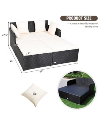 Spacious Outdoor Rattan Daybed with Upholstered Cushions and Pillows