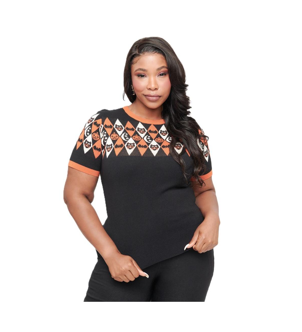 Unique Vintage Plus Size Patterned Short Sleeve Sweater